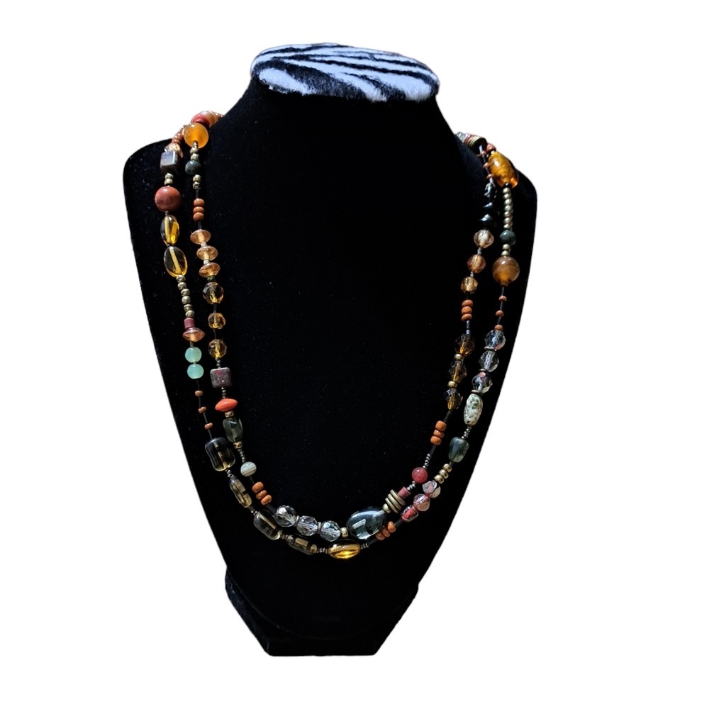 Handmade Women's Necklace Multicolored Acrylic Stones Size 28 Inches
